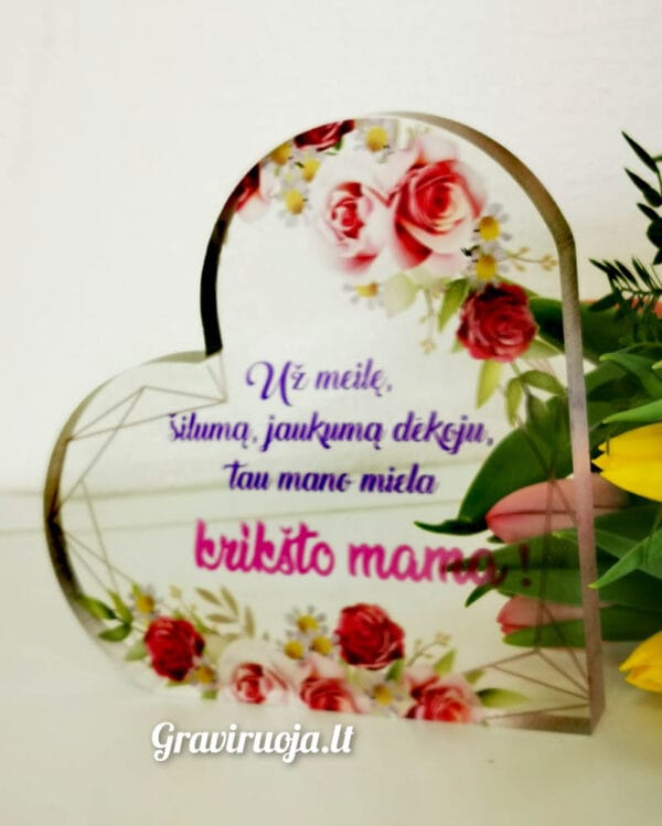 Stiklinė širdis krikšto mamytei