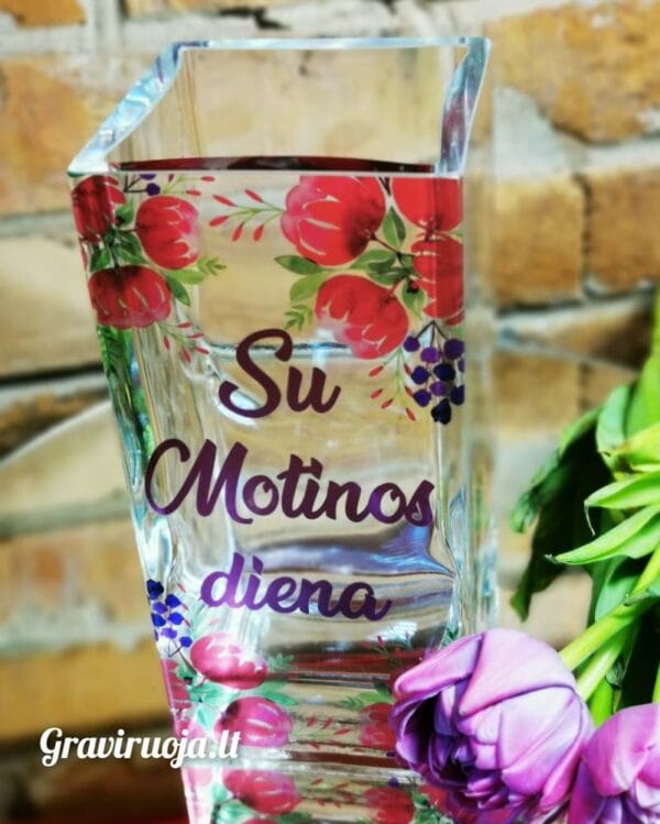 Stiklinė vaza spalvota Su motinos diena
