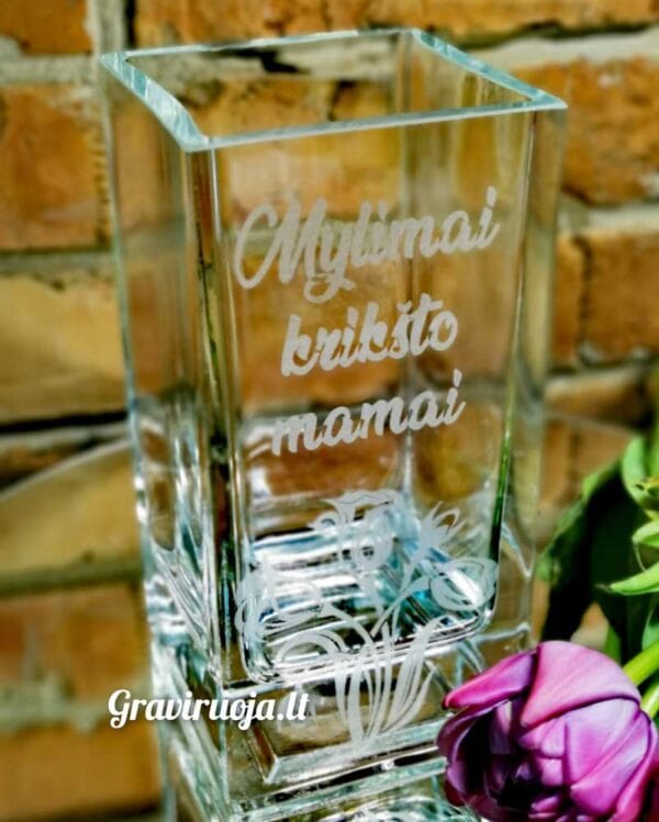 Stiklinė vaza Mylimai krikšto mamai 30cm
