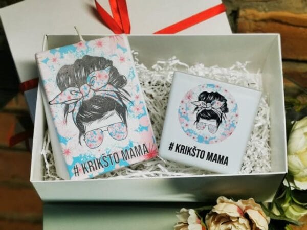 Rinkinukas žvakė ir vazelė "#Krikšto mama"
