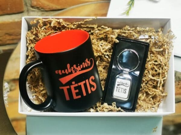 Rinkinukas "Tėčiui" juodas puodelis ir raktų pakabukas